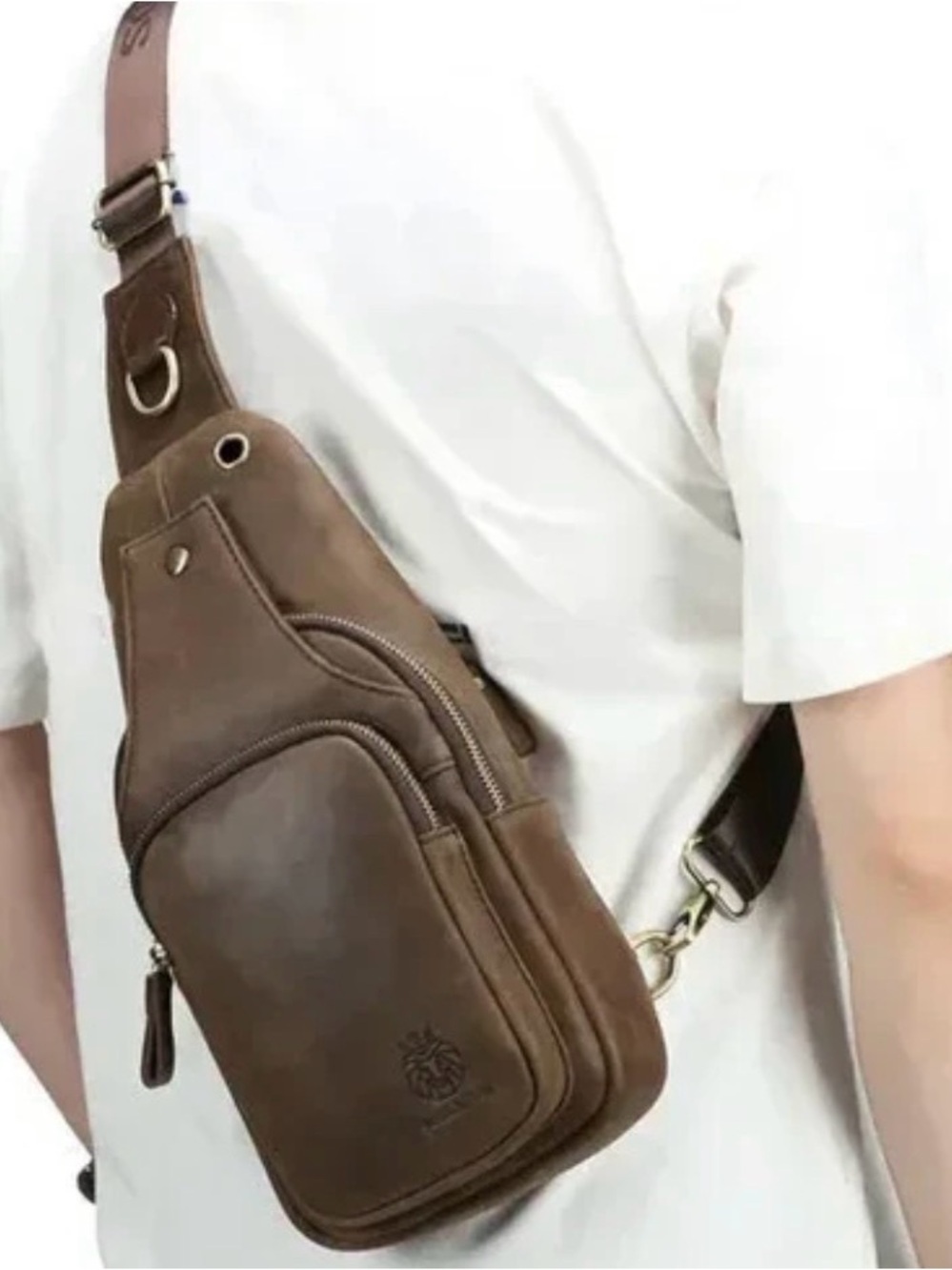 Men's Brown Leather Sling Belt Bag - Compact Crossbody